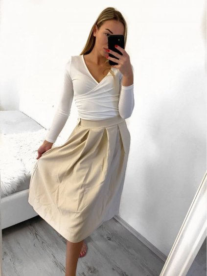 Sukně středně dlouhá dámská (S/M ONE SIZE) ITALSKÁ MÓDA IMM23HG4911/DU (Velikost S/M/L, Barva béžová)