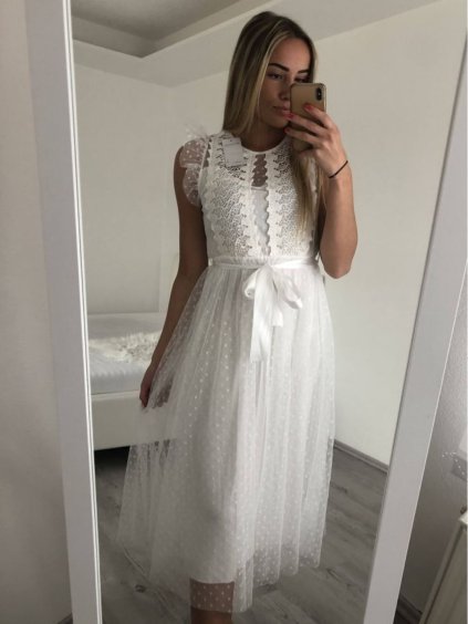 Šaty elegantní tylové krátké bez rukávu společenské dámské (S/M ONE SIZE) ITALSKÁ MÓDA IMM23FL9665/DU (Barva béžová)