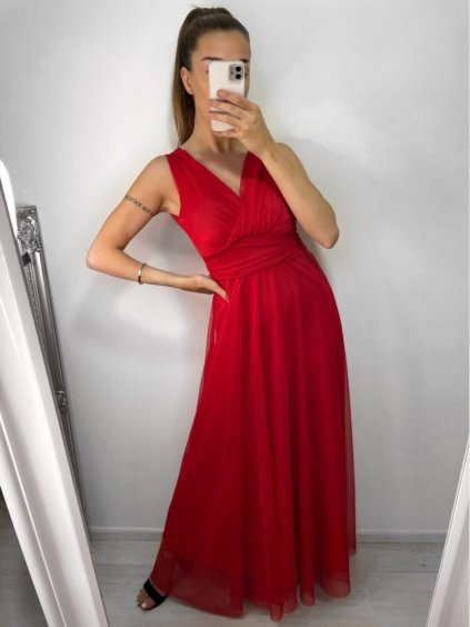 Šaty dlouhé společenské elegantní bez rukávu dámské (S/M ONE SIZE) ITALSKÁ MÓDA IMPSH233584/DU (Velikost S/M/L, Barva červená)