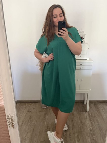 Šaty oversize krátký rukáv dámské nadrozměr (3XL/4XL ONE SIZE) ITALSKá MóDA IMC23132/DU (Velikost 3XL/4XL, Barva Černá)