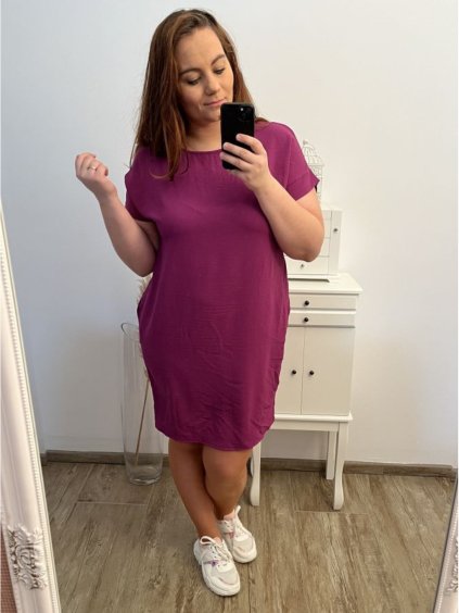 Šaty oversize krátký rukáv dámské nadrozměr (/L/XL/2XL ONE SIZE) ITALSKá MóDA IMC23081/DU (Velikost XL/2XL, Barva růžová fuchsiová)