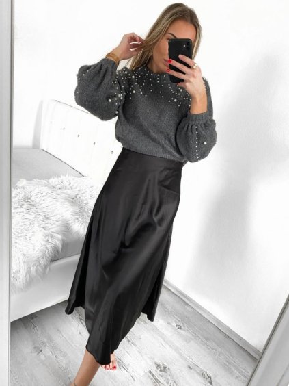 Sukně středně dlouhá saténová dámská (S/M ONE SIZE) ITALSKÁ MÓDA IMM23UN6886/DU (Velikost S/M/L, Barva Černá)