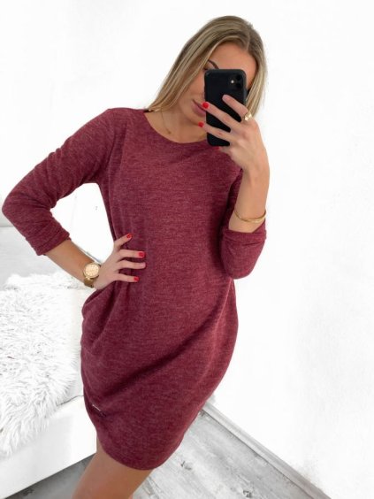 Šaty klasik teplé dlouhý rukáv dámské (S/M ONE SIZE) ITALSKÁ MÓDA IMD22781A/DR (Velikost S/M/L, Barva béžová)