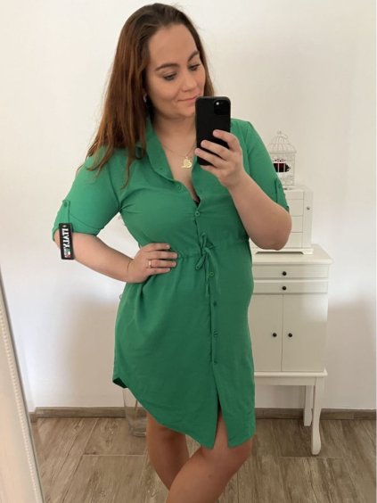 Šaty košilové oversize krátký rukáv dámské (M/L/XL ONE SIZE) ITALSKÁ MÓDA IM423007/DU (Velikost M/L, Barva Černá)
