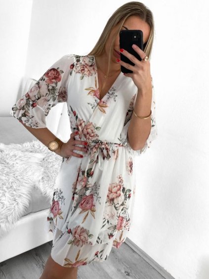 Šaty elegantní 3/4 dlouhý rukáv dámské (S/M ONE SIZE) ITALSKÁ MÓDA IMM23EL2864/DU (Velikost S/M/L, Barva bílá)