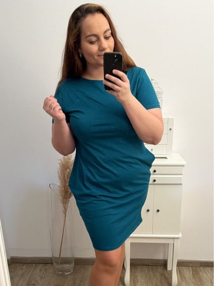 Šaty klasik krátký rukáv dámské nadrozměr (L/XL/2XL ONE SIZE) ITALSKÁ MÓDA IM423KLASIK/DU (Velikost XL/2XL, Barva Černá)
