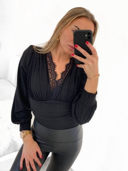 Body dlouhý rukáv dámské (S/M ONE SIZE) ITALSKÁ MÓDA IMM23m21559/DU (Velikost S/M/L, Barva Černá)