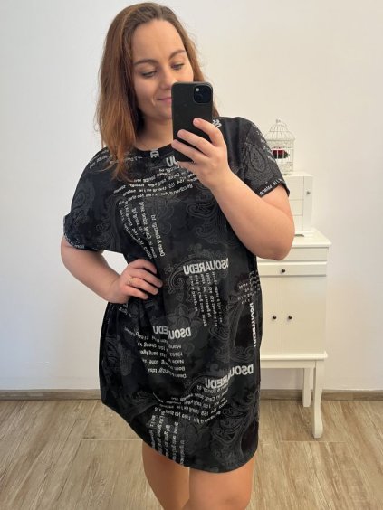 Šaty oversize krátký rukáv dámské nadrozměr (3XL/4XL/5XL ONE SIZE) ITALSKÁ MÓDA IMD23STELLA/DU (Velikost 4XL/5XL, Barva Černá)