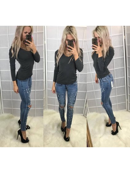 Rifle jeans s perličkami dámské (26-30/XS-L) AFASHION AF18057 (Velikost 26, Barva světle modrá)