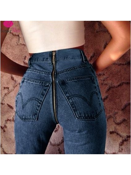 Rifle jeans dámske zips v zadu (34-44) AFASHION AF18063 (Velikost S, Barva modrá)
