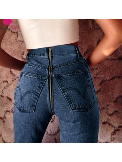 Rifle jeans dámske zips v zadu (34-44) AFASHION AF18063 (Velikost S, Barva modrá)