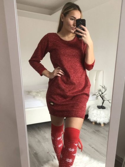 Šaty klasik teplé dlouhý rukáv dámské (S/L ONE SIZE) ITALSKÁ MÓDA IM321533/DR (Velikost M/L, Barva červená)