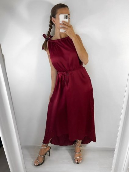 Šaty dlouhé na ramínka saténové dámské (S/M ONE SIZE) ITALSKÁ MÓDA IM922898/DU (Velikost S/M/L, Barva béžová)