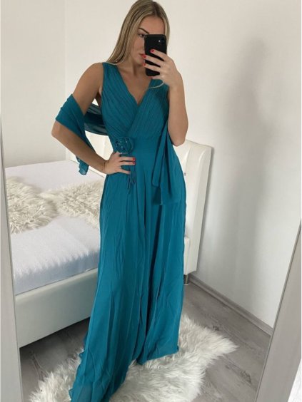 Šaty společenské elegantní plesové dlouhé na ramínka dámské (L/XL ONE SIZE) ITALSKÁ MÓDA IMM231878hk/DU (Velikost L/XL, Barva zelená)