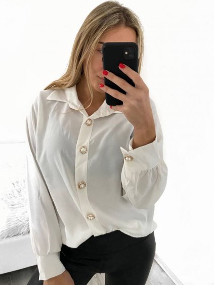 Košile dlouhý rukáv dámská (S/M ONE SIZE) ITALSKÁ MÓDA IMWB23005/DU (Velikost S/M/L, Barva bílá)