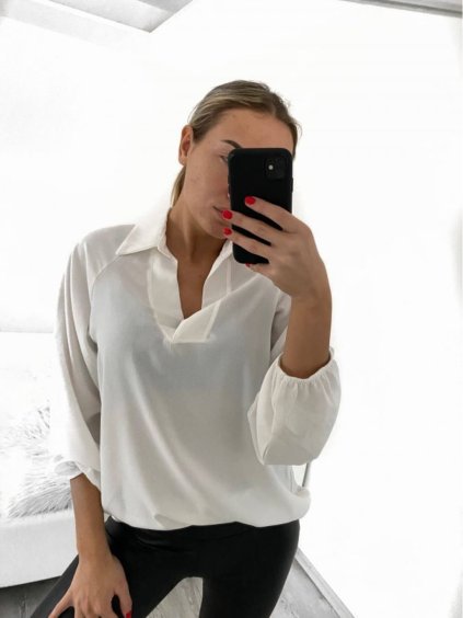 Košile/tunika košilová dlouhý rukáv dámská (S/M ONE SIZE) ITALSKÁ MÓDA IMWB23006/DU (Velikost S/M/L, Barva bílá)
