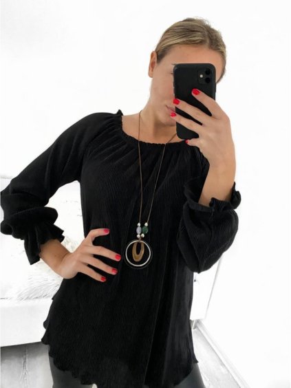 Tunika/halenka s přívěškem dlouhý rukáv dámská nadrozměr (L/XL ONE SIZE) ITALSKÁ MÓDA IM423022/DU (Velikost L/XL, Barva Černá)