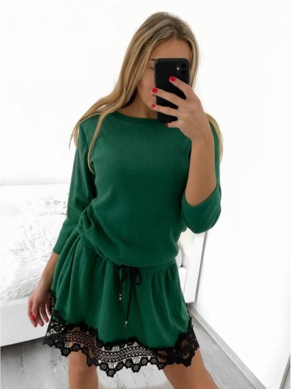 Šaty s krajkou 3/4 dlouhý rukáv dámské (S/M/L/XL ONE SIZE) ITALSKÁ MÓDA IMD22990/DU (Velikost L/XL, Barva tyrkysová)