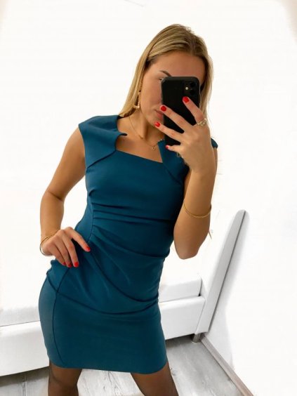 Šaty pouzdrové společenské elegantní bez rukávů dámské Carol (S-XL) ITALSKÁ MÓDA IMM22Q51239-14/DR (Velikost S, Barva modrá petrolejová)