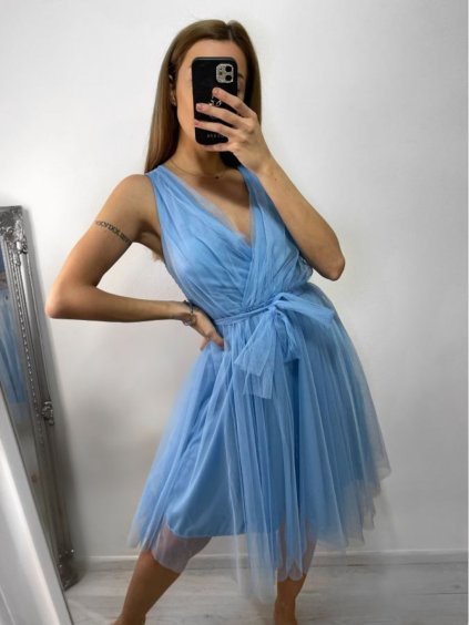 Šaty společenské tylové na ramínka dámské (S/M/L ONE SIZE) ITALSKá MóDA IM9239005/DU (Velikost M/L, Barva bílá)