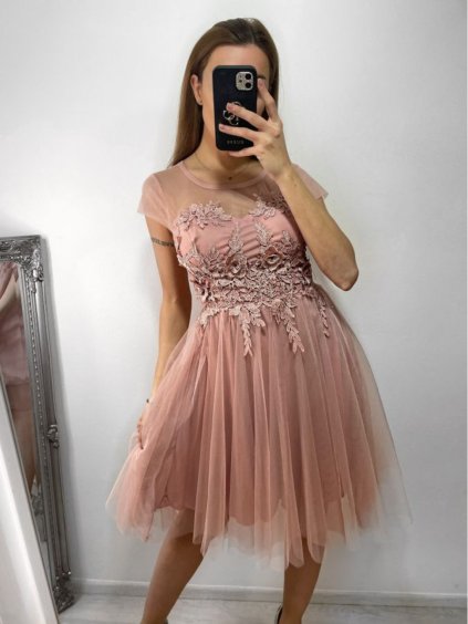 Šaty společenské tylové krátký rukáv dámské (S/M ONE SIZE) ITALSKá MóDA IM9238938/DUR (Velikost S/M/L, Barva bílá)