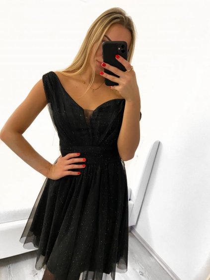 Šaty společenské elegantní dámské (S/M ONE SIZE) ITALSKá MODA IMS23RIMINNI/DU (Velikost S/M/L, Barva Černá)