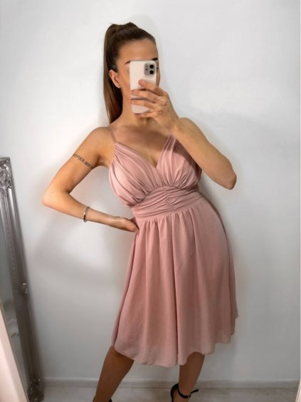 Šaty elegantní společenské na ramínka dámské (S/M ONE SIZE) ITALSKÁ MÓDA IMPSH23ROMA/DU (Velikost S/M/L, Barva růžová starorůžová)