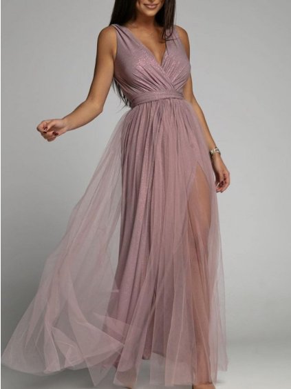 Šaty elegantní dlouhé na ramínka šifonové dámské (S/M ONE SIZE) ITALSKÁ MODA IMM22Q52303/DU (Velikost S/M/L, Barva Černá)