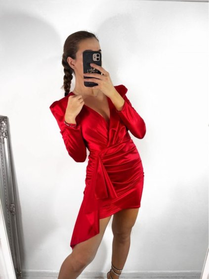 Šaty elegantní dlouhý rukáv dámské (S/M ONE SIZE) ITALSKÁ MÓDA IMPBB23B20866/DU (Velikost S/M/L, Barva červená)