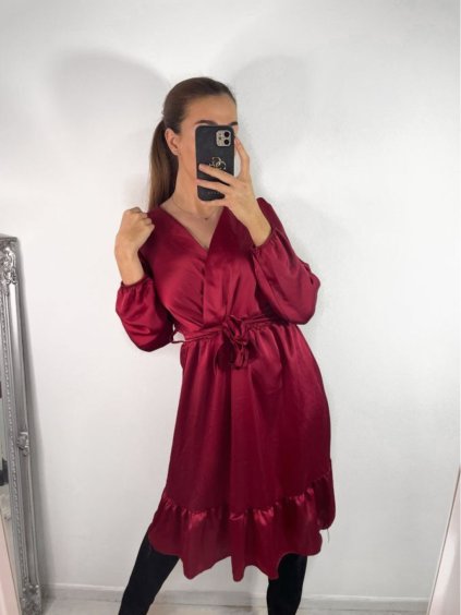 Šaty saténové dlouhý rukáv dámské (S/M ONE SIZE) ITALSKÁ MÓDA IMWD23101/DU (Velikost S/M/L, Barva Černá)