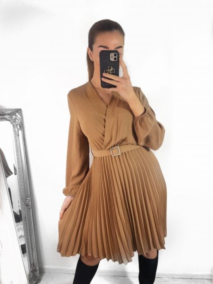 Šaty skládané s páskem dlouhý rukáv dámské (S/M ONE SIZE) ITALSKÁ MÓDA IMWGZ23105/DU (Velikost S/M/L, Barva bílá)