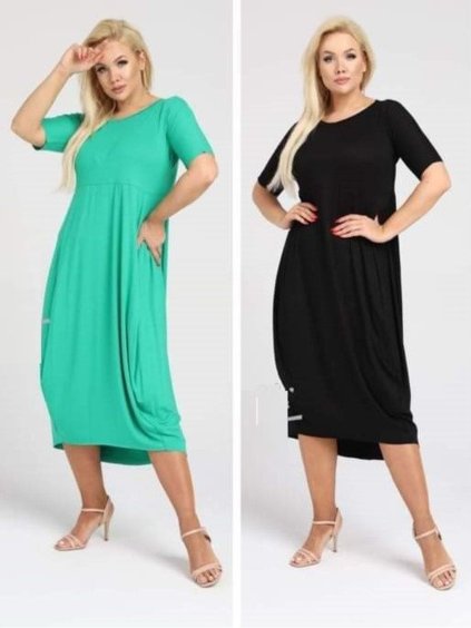 Šaty dlouhé letní krátký rukáv dámské nadrozměr (XL/2XL/3XL ONE SIZE) POLSKÁ MÓDA PMLT22MASTI-2/DU (Velikost 2XL/3XL, Barva modrá královská)