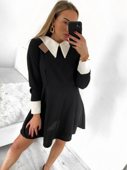 Šaty dlouhý rukáv dámské (S/M ONE SIZE) ITALSKÁ MÓDA IMPGM2324043/DU (Velikost S/M/L, Barva Černá)