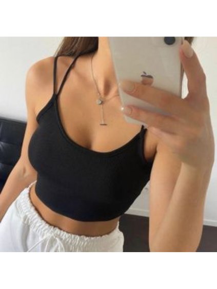 Tílko crop top na ramínka dámské (S/M ONE SIZE) ITALSKÁ MÓDA IMPBB22L20824/DU (Velikost S/M/L, Barva Černá)