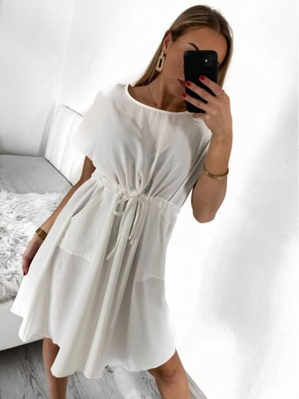 Šaty krátký rukáv dámské nadrozměr (XL/2XL ONE SIZE) ITALSKÁ MÓDA IM423111/DU (Velikost XL/2XL, Barva bílá)