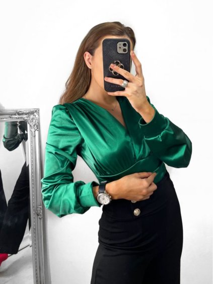 Body alá halenka elegantní saténové dlouhý rukáv dámské (S/M ONE SIZE) ITALSKÁ MÓDA IMM2333030/DU (Velikost S/M/L, Barva růžová)