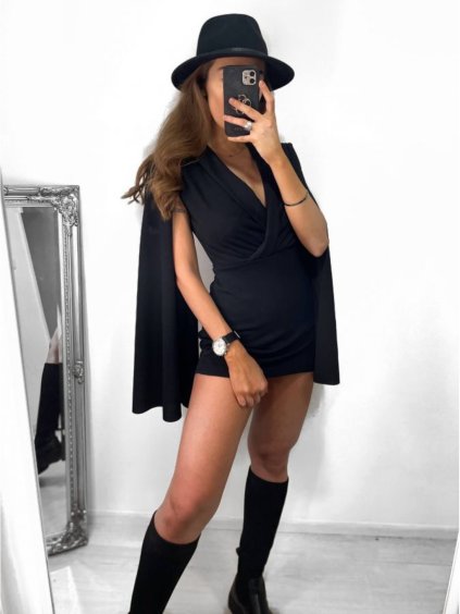 Overal/Šaty elegantní s páskem dlouhý rukáv dámské (S/M ONE SIZE) ITALSKÁ MÓDA IMM23m27030/DU (Velikost S/M/L, Barva Černá)
