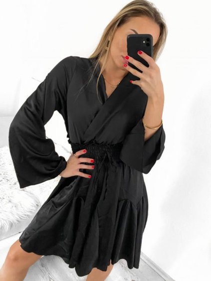 Šaty elegantní dlouhý rukáv dámské (S/M ONE SIZE) ITALSKÁ MÓDA IMM23M56086/DU (Velikost S/M/L, Barva Černá)