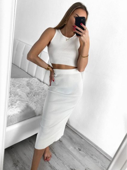 Souprava sukně a top bez rukávu dámský (S/M ONE SIZE) ITALSKÁ MÓDA IMPGM237222/DU (Velikost S/M/L, Barva bílá)