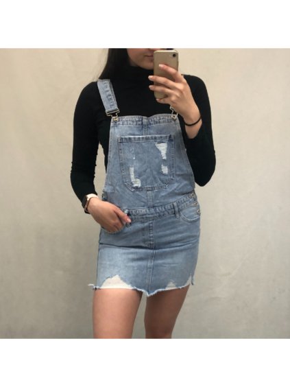 Sukně riflová s laclem dámská (XS-XL) YES PINK YES21WL1686 (Velikost S, Barva modrá)