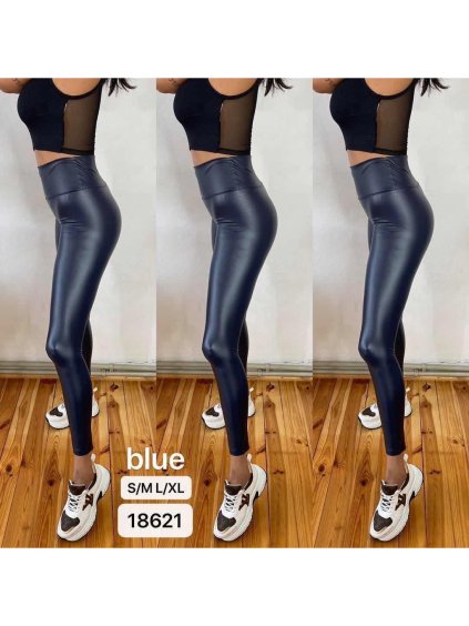 Legíny koženkové vysoký pas modré (S-XL) JEANS TMWL202048B/DR (Velikost L/XL, Barva modrá)