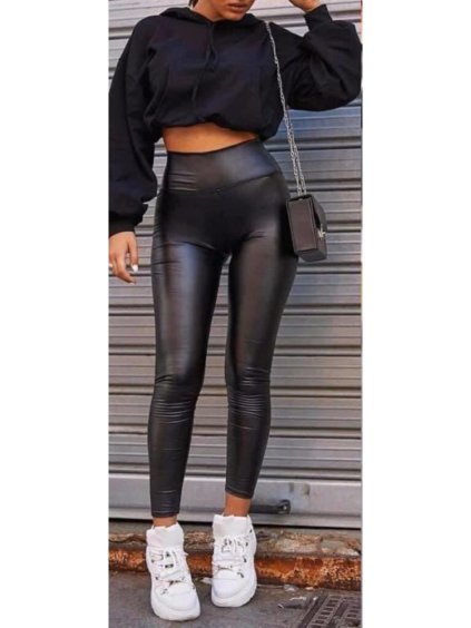 Legíny koženkové elegantní dlouhé dámské (S-XL) ITALSKÁ MÓDA IMM203063/DR (Velikost S/M/L, Barva Černá)