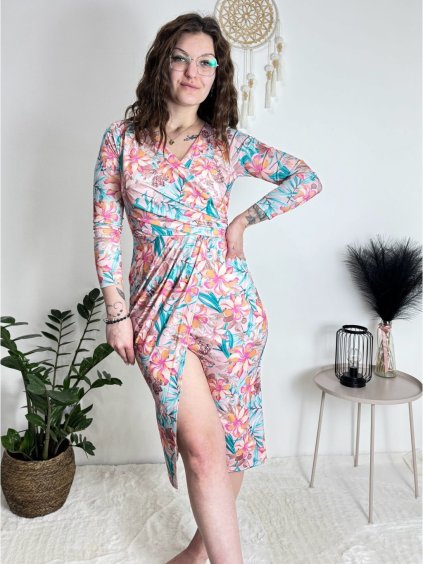 Šaty elegantní dlouhý rukáv dámské (S/M ONE SIZE) ITALSKÁ MÓDA IMWM23891/DU (Velikost S/M/L, Barva růžová)