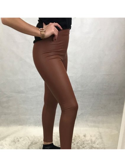 Kalhoty legíny dlouhé dámské koženkové (vel s/m - xl/xxl) Moon girl MA620Y-03c (Velikost L/XL, Barva hnědá)