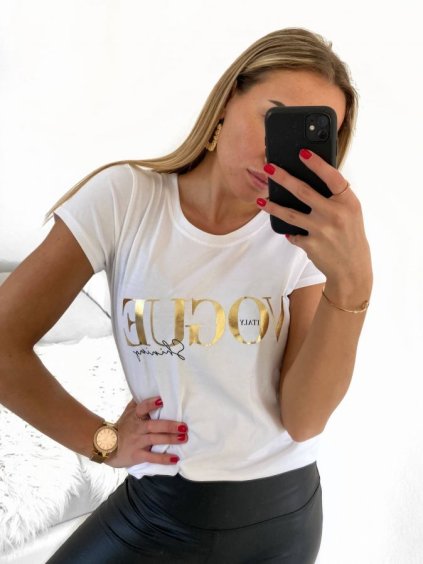 Tričko krátký rukáv dámské (S/M ONE SIZE) ITALSKÁ MÓDA IMM23BR24151-1/DU (Velikost S/M/L, Barva zlatá)
