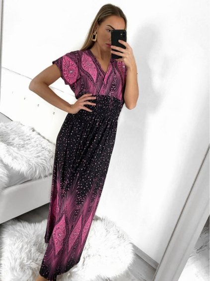 Šaty dlouhé elegantní icecool krátký rukáv dámské (M/L, XL/XXL) AINUOSI  ITALSKÁ MODA IMB239970/DU (Velikost M/L, Barva červená)