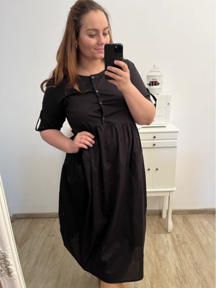 Šaty košilové krátký rukáv dámské nadrozměr (XL/2XL/3XL ONE SIZE) ITALSKá MóDA IM42383013/DU (Velikost XL/2XL, Barva Černá)