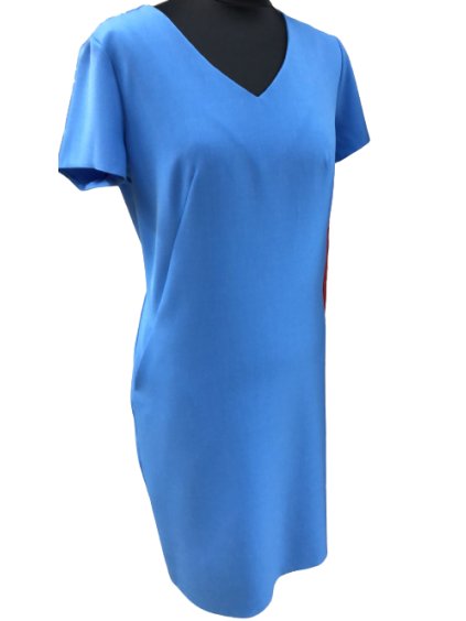 Šaty elegantní krátký rukáv letní dámské (44-46-48-50-52) Polská MÓDA PMLP22JARA/DR (Velikost 50, Barva světle modrá)