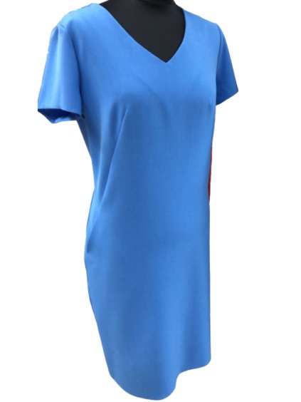 Šaty elegantní krátký rukáv letní dámské (44-46-48-50-52) Polská MÓDA PMLP22JARA/DR (Velikost 50, Barva světle modrá)