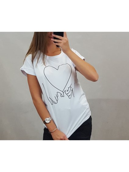 Tričko krátký rukáv dámské srdce (uni s/m) turecká MODA IMT20300 (Velikost S/M/L, Barva růžová)